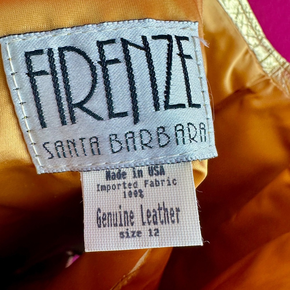 Vintage Gold Metallic Leather Mini Skirt Disco Glam Party Festival 90s Size 12 - Picture 15 of 16